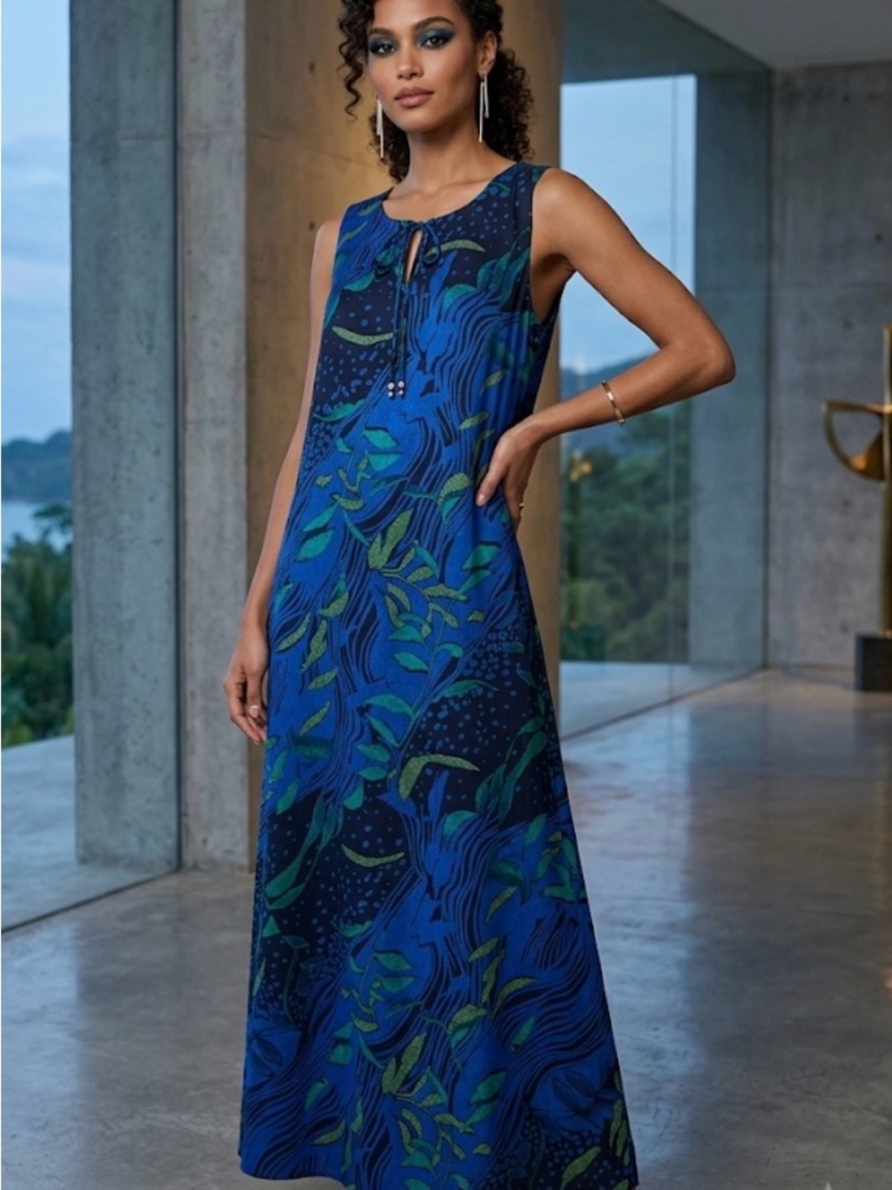 White Stag Blue and Green Botanical Maxi Dress - Picture 1 of 7